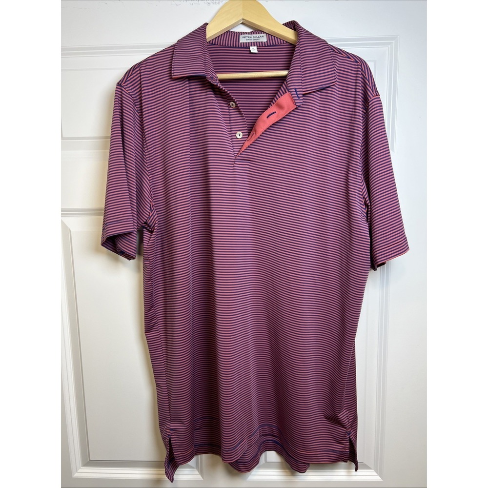 Peter Millar Summer Comfort Polo  X-LARGE Melon / Blue Stripe Performance Golf